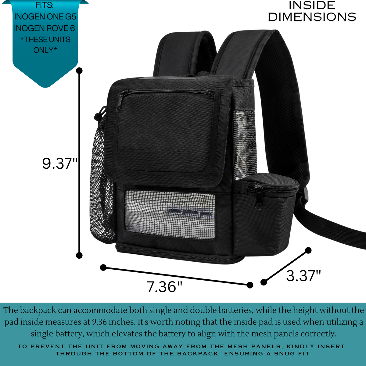 Inogen One G5 Backpack/Lightweight Inogen One G5 Backpack with Side Pockets For Accessories/Fit For authentic the Inogen One G5 Units